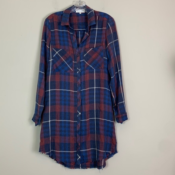 Bella Dahl Dresses & Skirts - Bella Dahl Shirt Dress Women Size Small Plaid Raw Hem Rayon Blend Made in USA